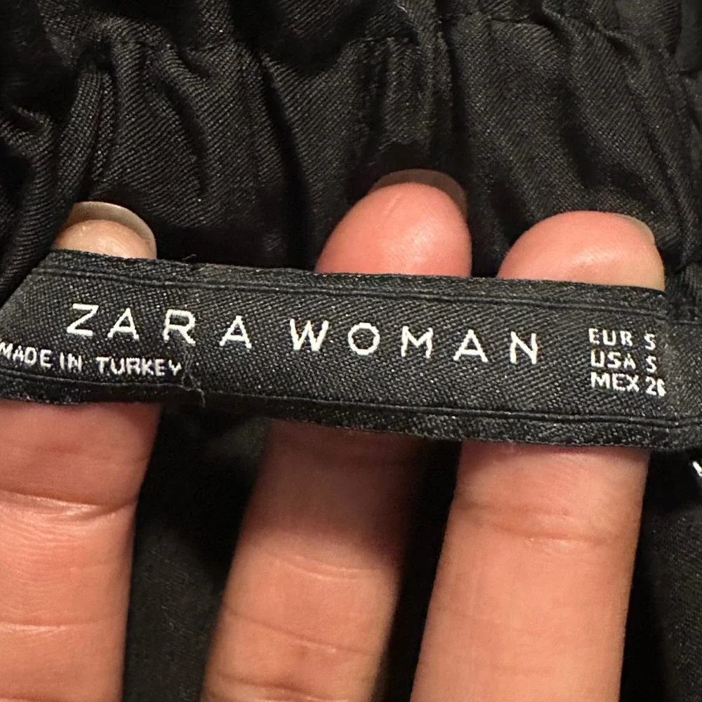 Zara Woman Black Paperbag Waist‎ Mini Skirt Small Cotton Blend Flared Skater